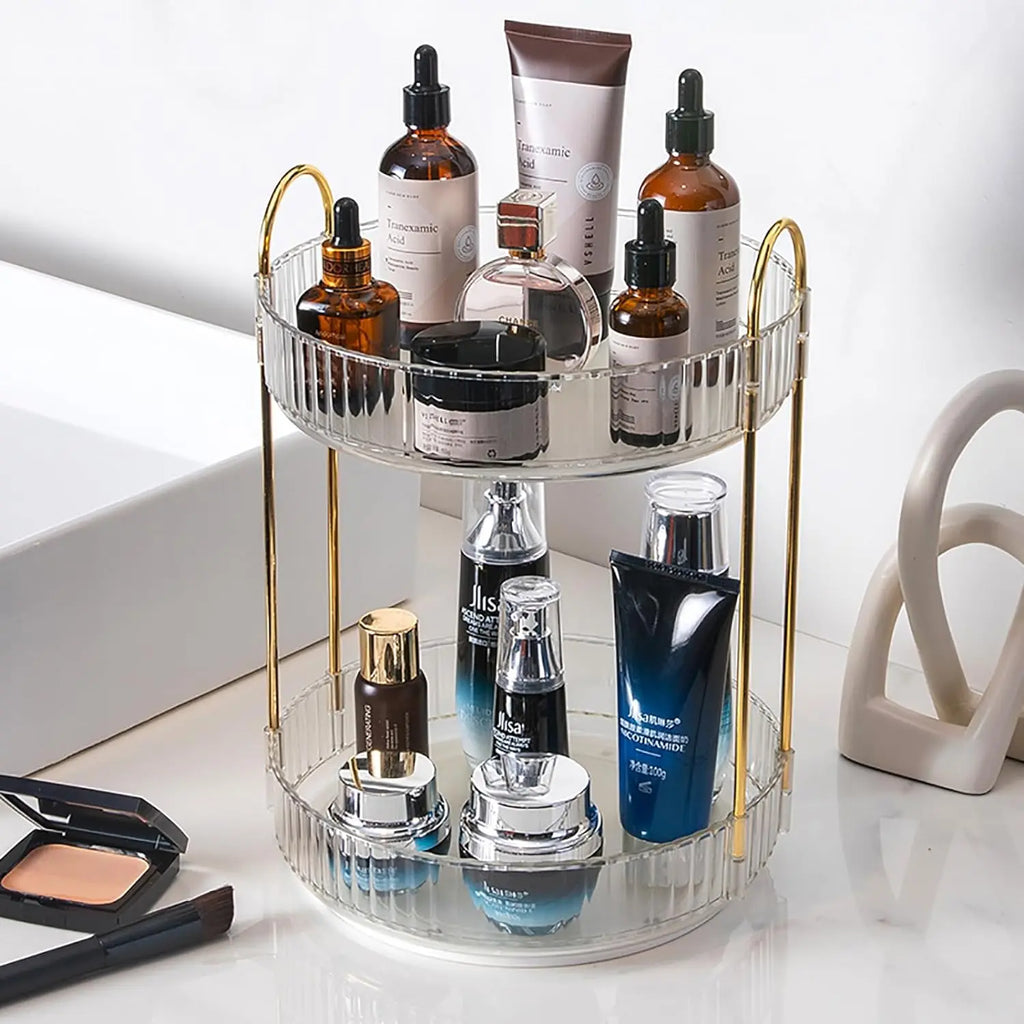 360° Rotating Makeup Organizer – 2-Layer Vanity Storage