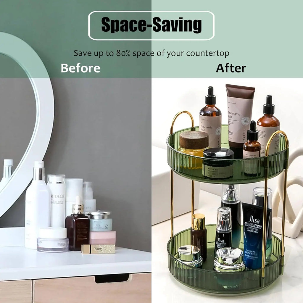360° Rotating Makeup Organizer – 2-Layer Vanity Storage