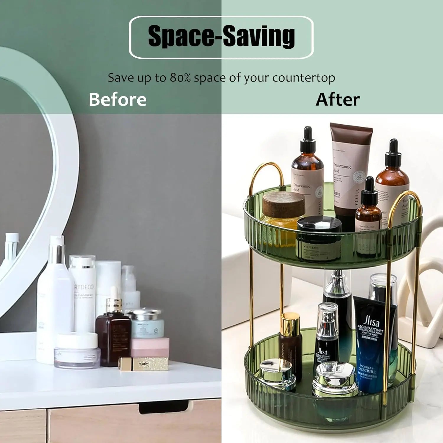 360° Rotating Makeup Organizer – 2-Layer Vanity Storage