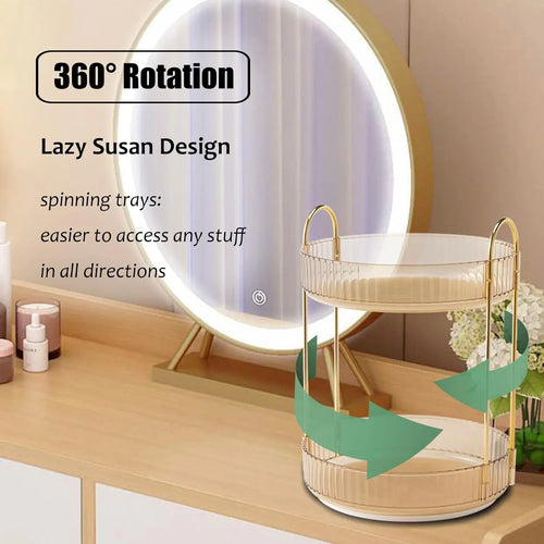 360° Rotating Makeup Organizer – 2-Layer Vanity Storage
