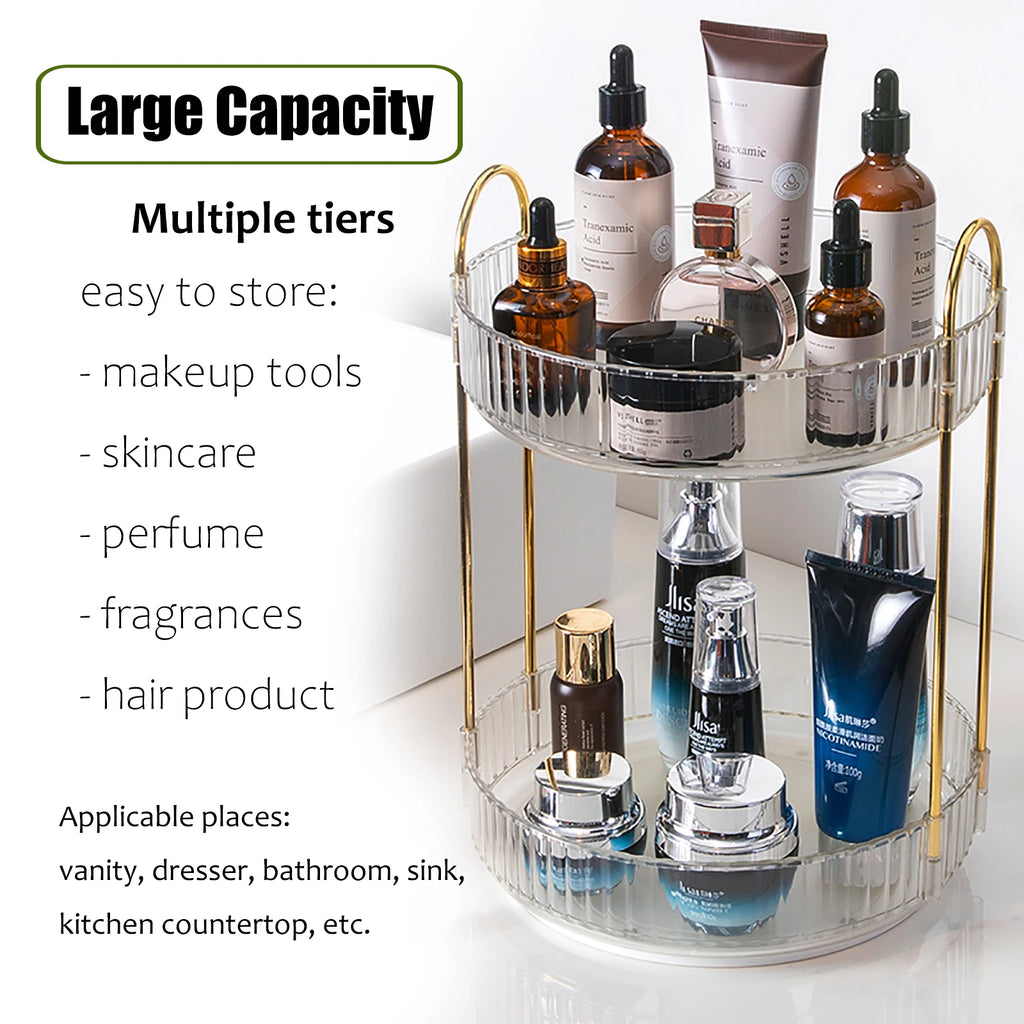 360° Rotating Makeup Organizer – 2-Layer Vanity Storage