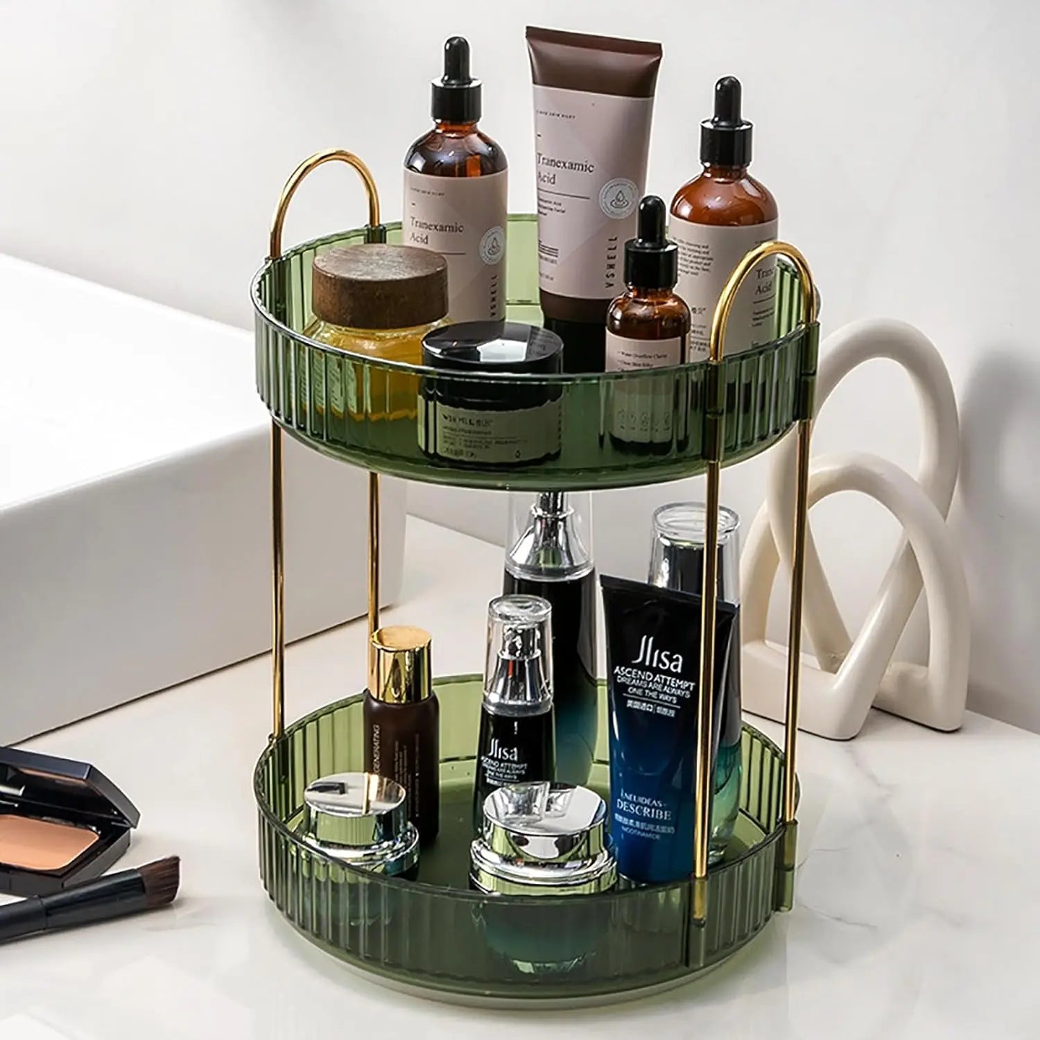 360° Rotating Makeup Organizer – 2-Layer Vanity Storage