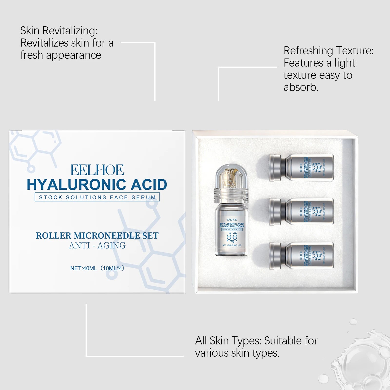 Niacinamide Microneedle Serum Kit – 0.25mm Face Roller & Moisturizing Serum Set